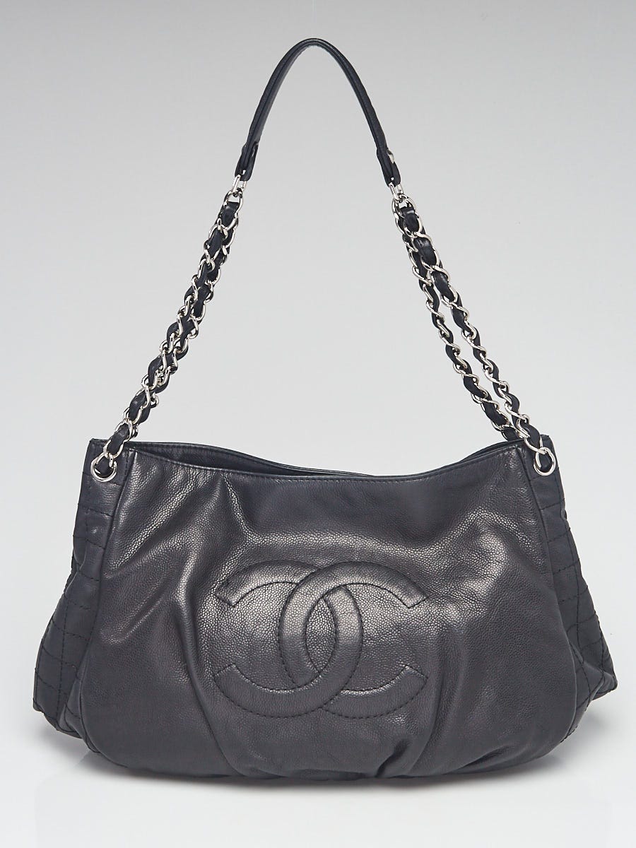 Chanel Black Leather and Silvertone Chain CC Logo Belt - Yoogi's Closet