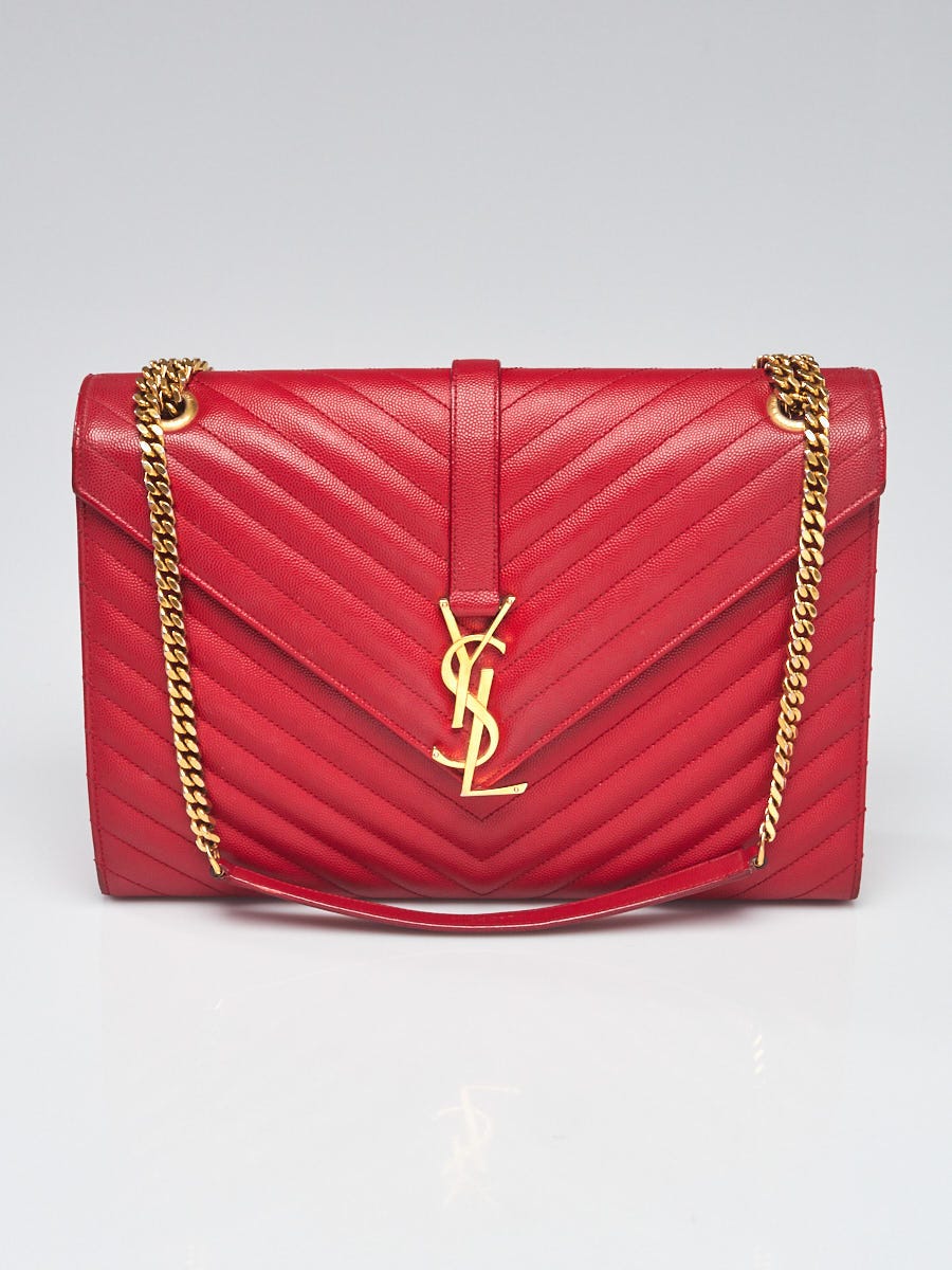 genezen adelaar Pardon Yves Saint Laurent Red Chevron Quilted Leather Large Envelope Bag - Yoogi's  Closet