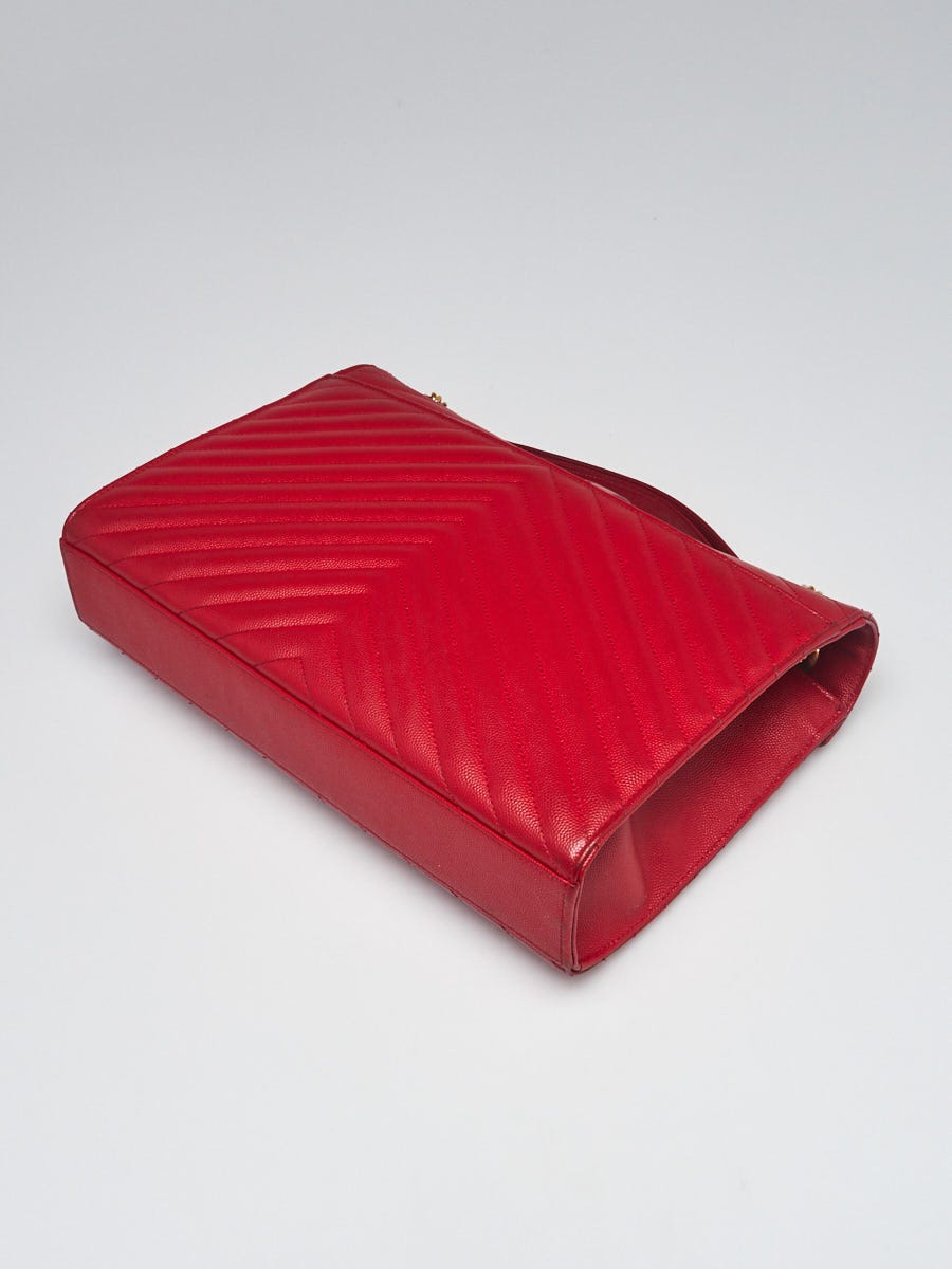 Yves Saint Laurent Red Chevron Quilted Leather Large Envelope Bag - Yoogi'S  Closet