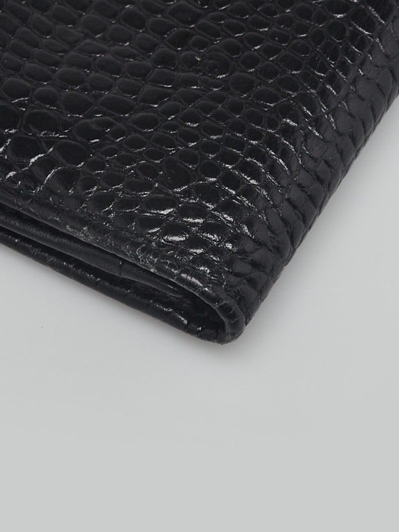 Prada Black Crocodile Embossed Leather Long Wallet 2M0836
