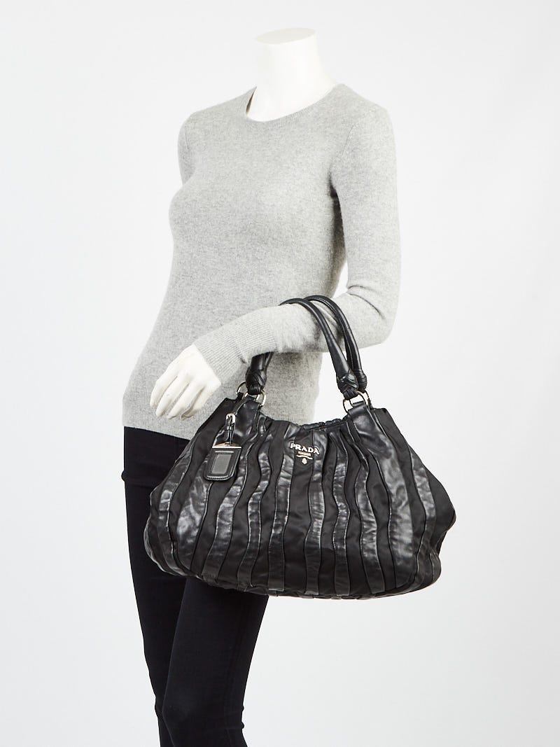 Prada Black Tessuto Nylon and Nappa Leather Stripes Bag BR3994
