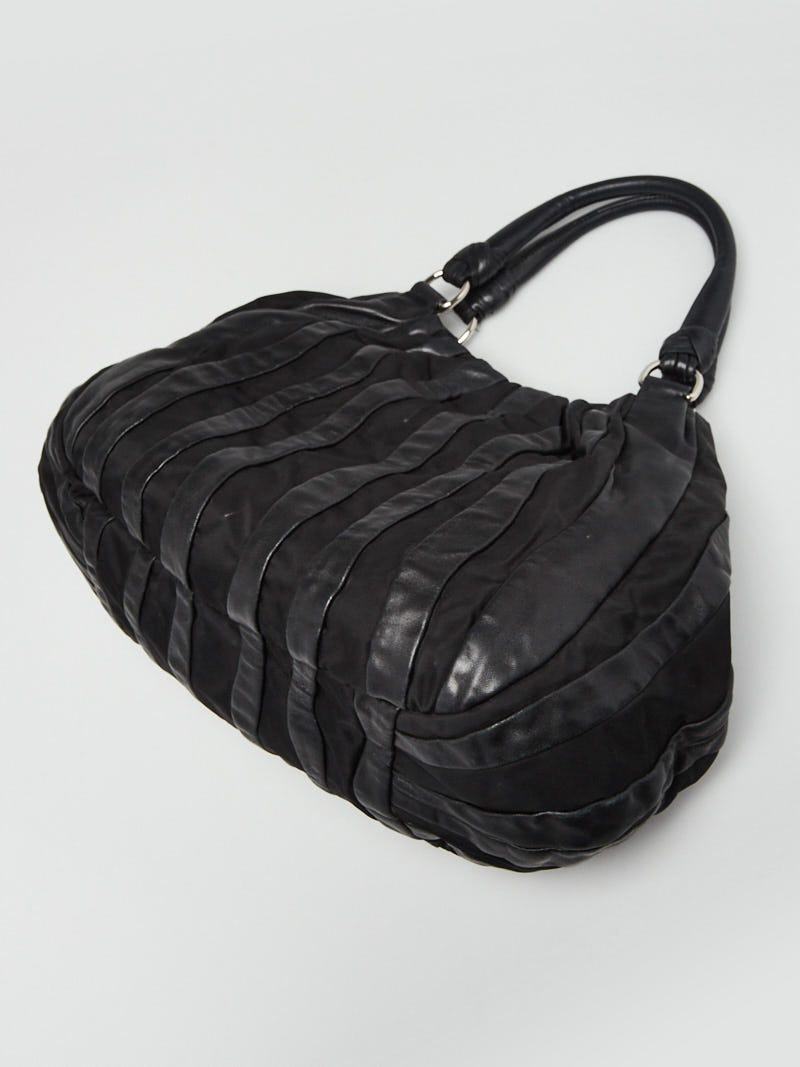 Prada Black Tessuto Nylon and Nappa Leather Stripes Bag BR3994