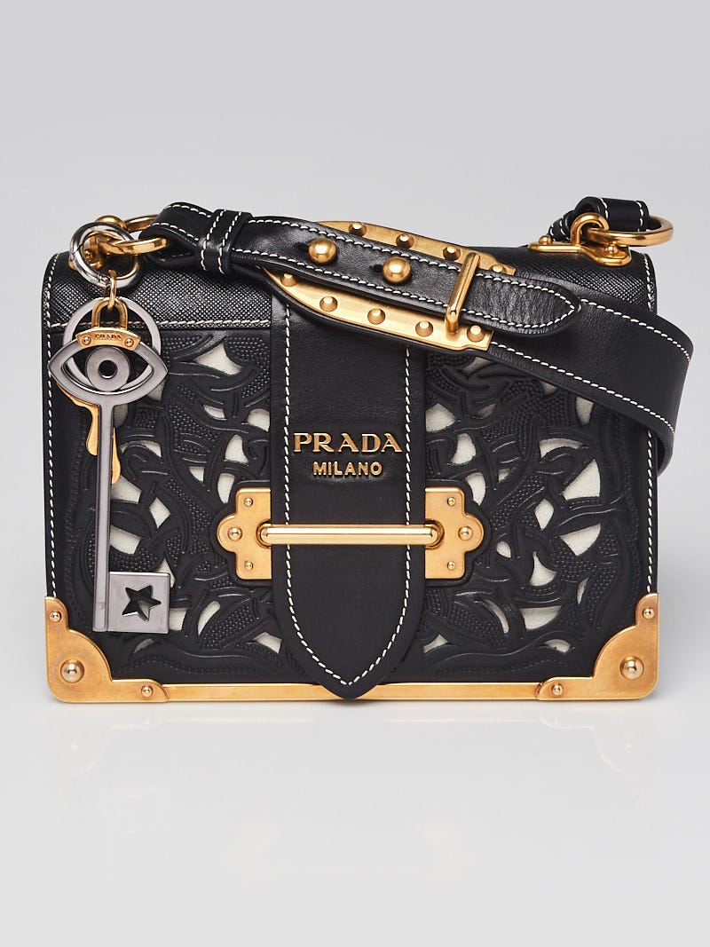 Prada Black/White Saffiano Leather Cahier Shoulder Bag Prada