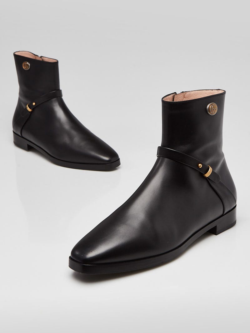 Gucci Black Smooth Leather Elite GG Ankle Boots Size 7 37.5 Yoogi s Closet