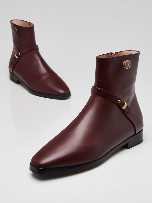 Gucci Burgundy Smooth Leather Elite GG Ankle Boots Size 6/36.5