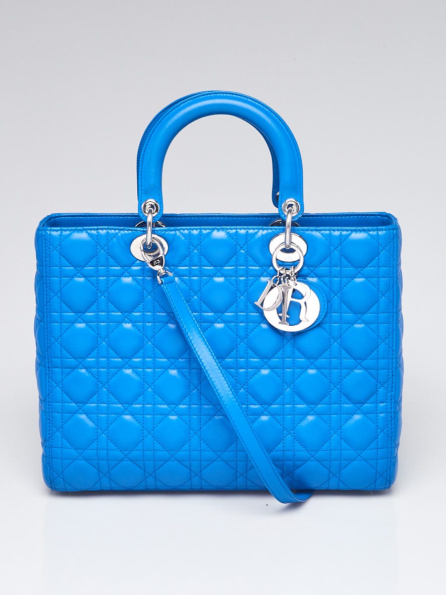 Christian Dior Blue Cannage Quilted Leather Large Lady Dior Bag  Yoogis  Closet