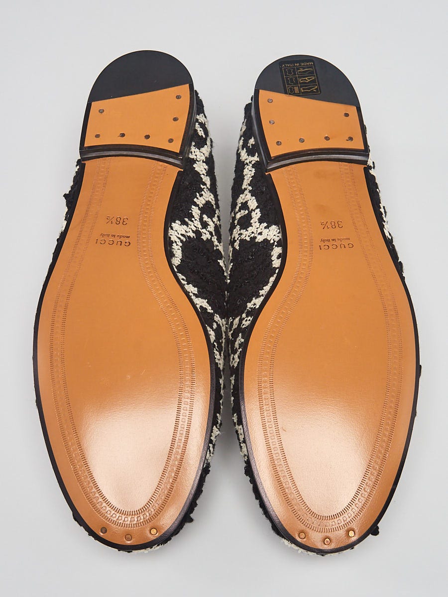 Gucci Black/White GG Tweed Horsebit Jordaan Loafers Size 8