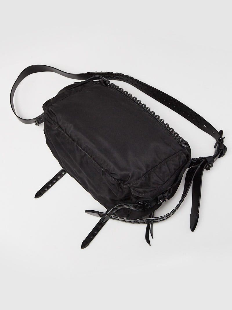 Prada Black New Vela Nylon Studded Messenger Bag - 1BD118 Prada Black New Vela Nylon Studded Messenger Bag - 1BD118