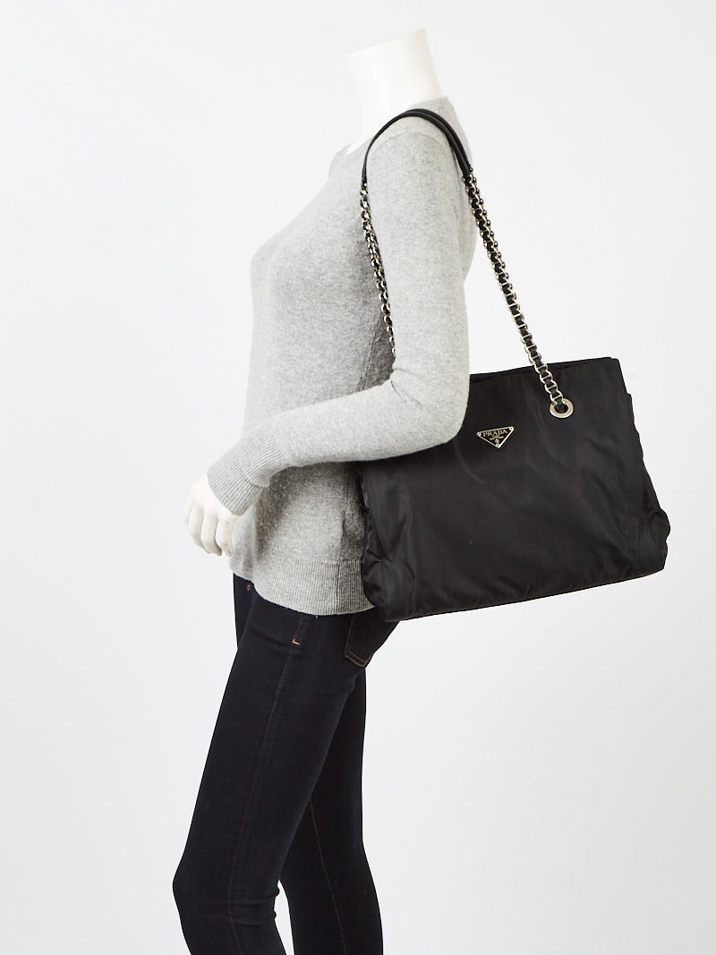 Prada Black Tessuto Nylon Chain Tote Bag | Yoogi's Closet