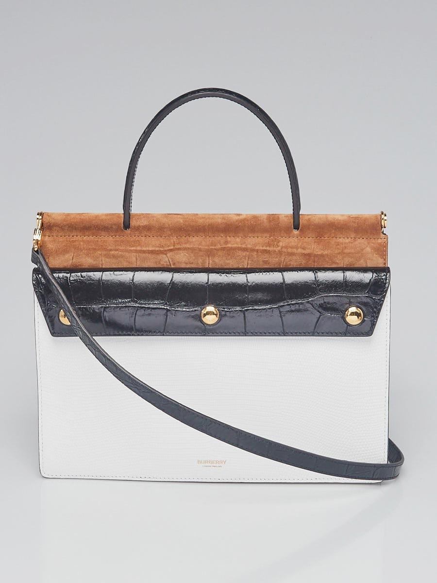 Burberry White/Black/Brown Embossed Leather/Suede Small Title Shoulder Bag  - Yoogi's Closet