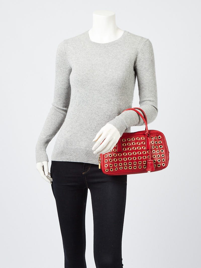 Prada Red Leather Grommet Small Top Handle Bauletto Bag | Yoogi's