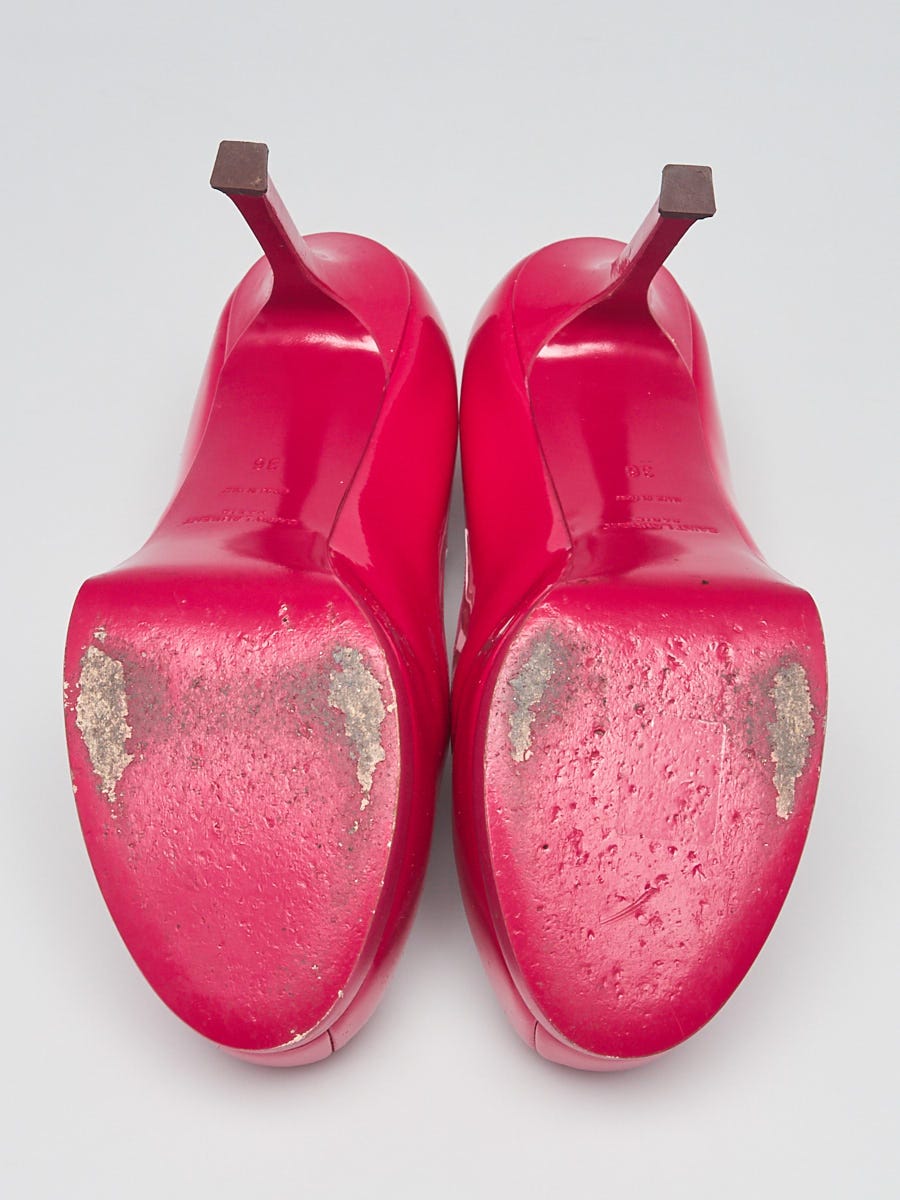 Yves Saint Laurent Fuchsia Patent Leather Tribtoo 105 Pumps Size 5.5/36