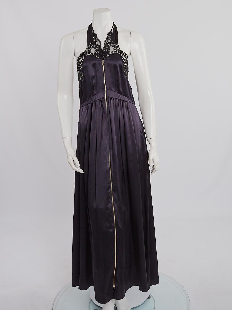 Stella McCartney Ink Blue Silk Lace Long Dress Size 6/40 | Yoogi's Closet