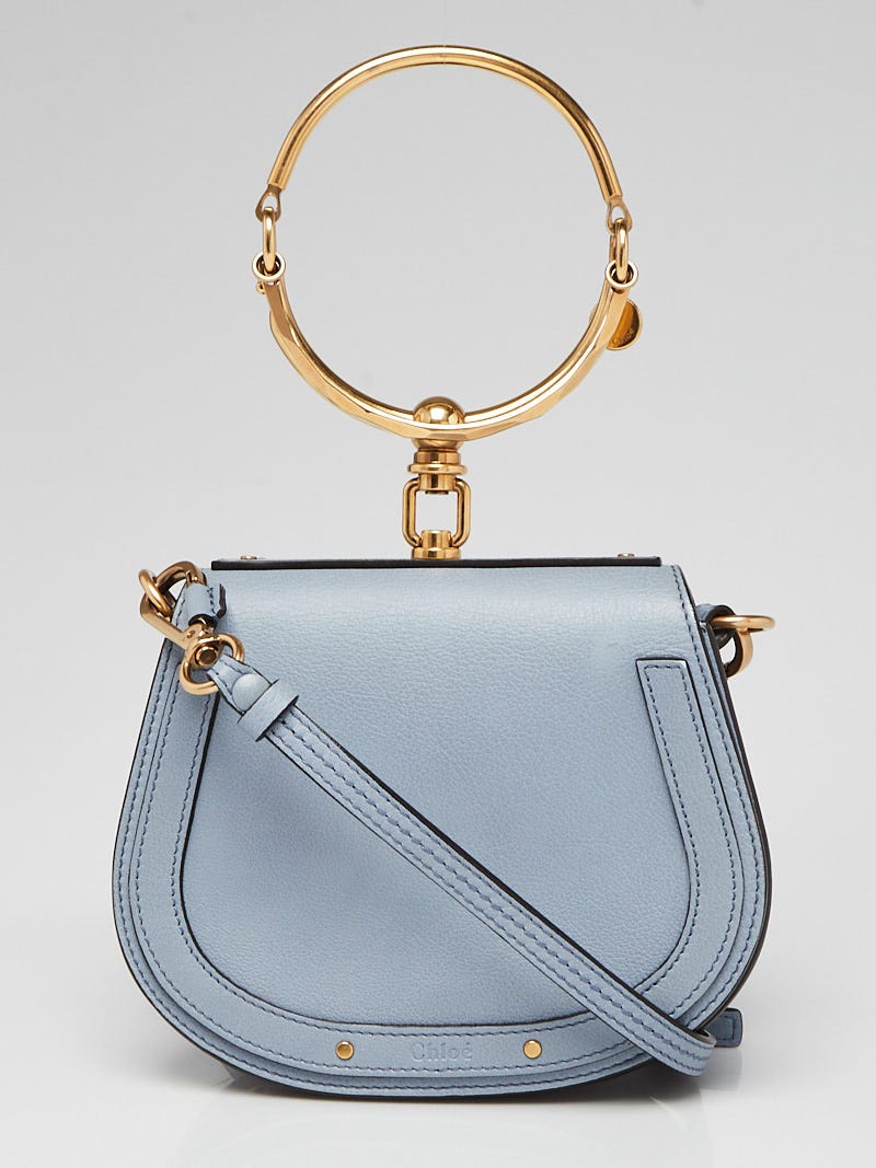 Chloe Light Blue Leather and Suede Small Nile Bracelet Bag - Yoogi's Closet