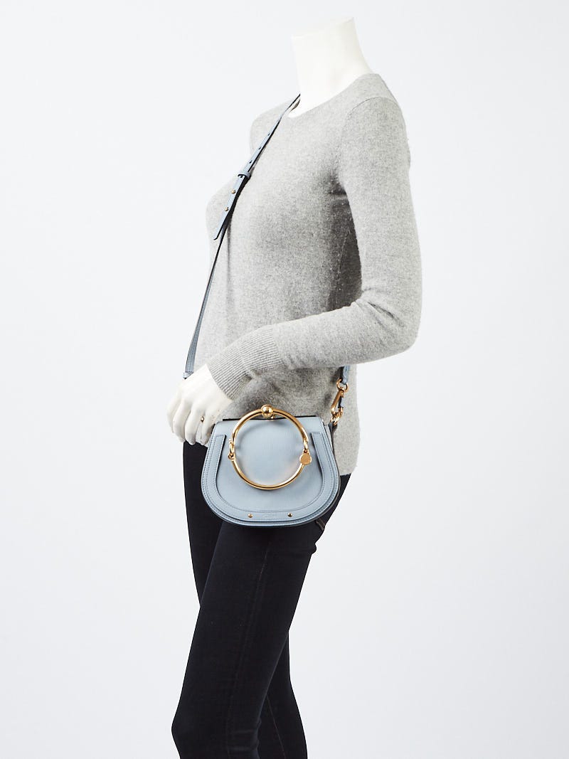Chloe Light Blue Leather and Suede Small Nile Bracelet Bag