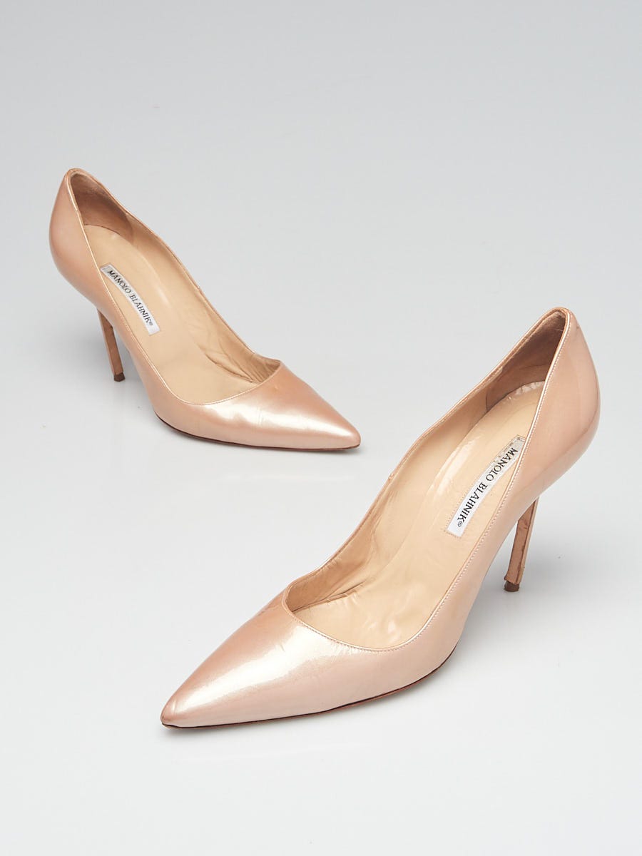 Manolo Blahnik Champagne Gold Patent Leather Bb 105 Pointed Toe Pumps Size 10.5/41