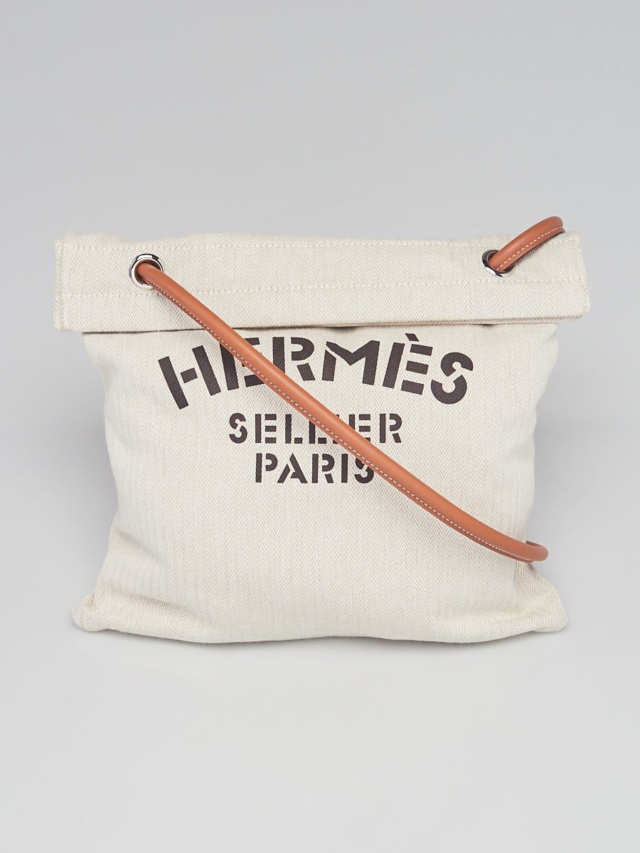 Hermes Beige Herringbone Canvas and Swift Leather Aline Grooming Bag -  Yoogi's Closet