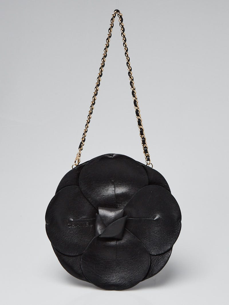 Chanel Black Lambskin Leather and Satin Camellia Flower Evening Bag - Yoogi's  Closet