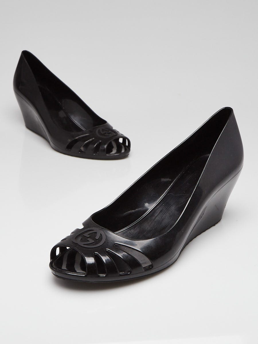 Gucci Black Rubber Interlock G Jelly Wedges Size 9.5 40 Yoogi s Closet