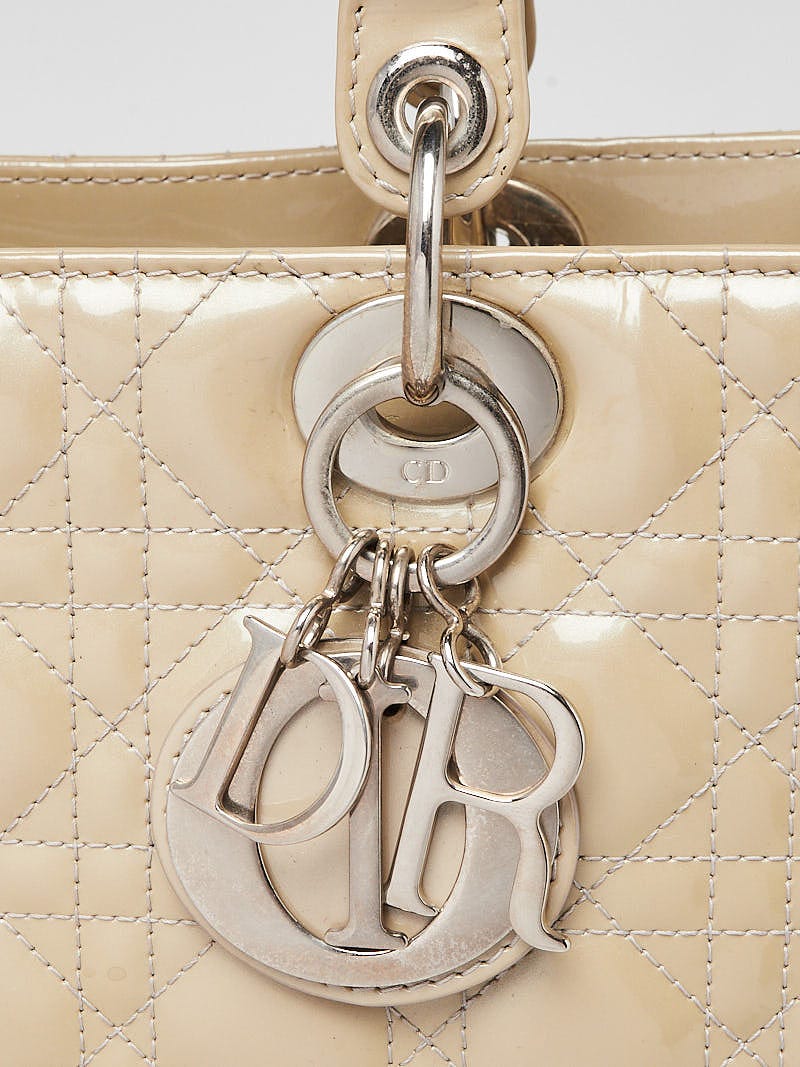 【リユース】C.DIOR トートバッグ LADY DIOR Christian Dior Beige Cannage Patent Leather Lady Dior Medium