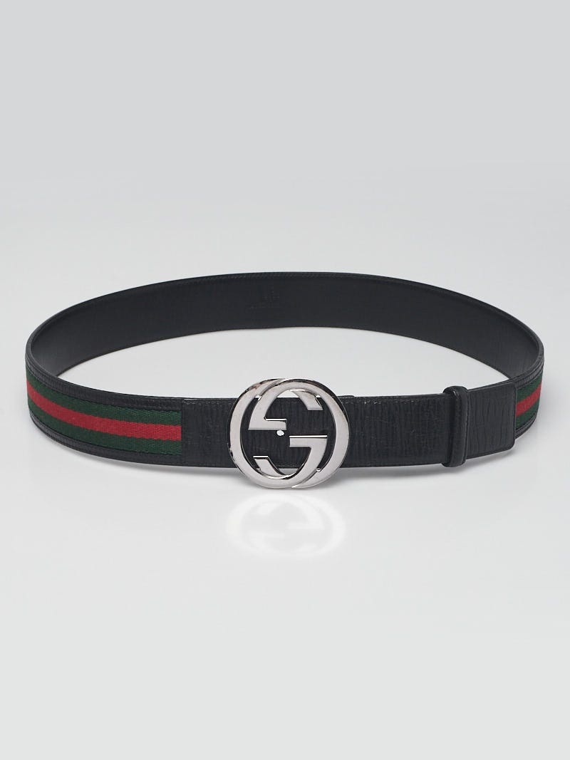 Gucci Black Leather Vintage Web Interlocking G Buckle Belt  display picture 2