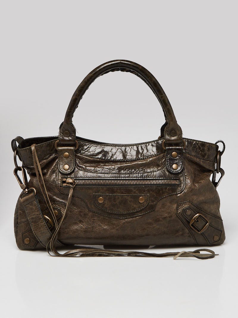 Balenciaga Olive Chevre Leather Flat Brass Le Dix Lariat Bag