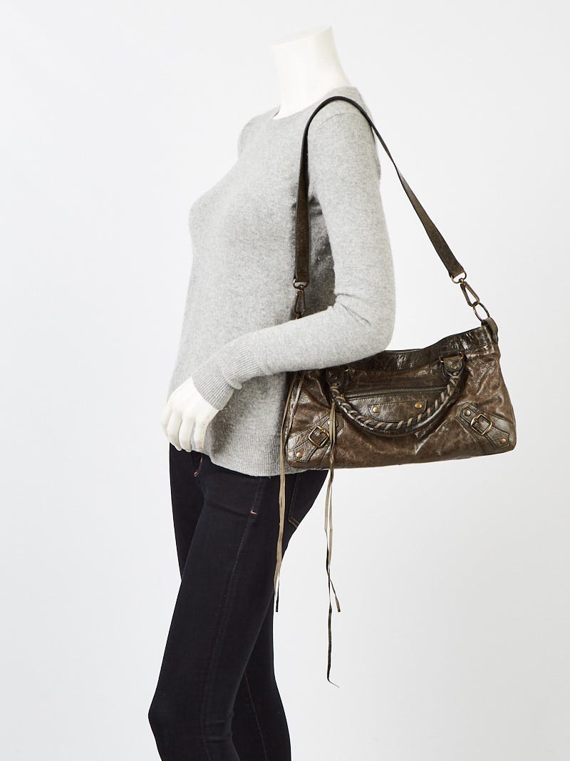 Balenciaga Olive Chevre Leather Flat Brass Le Dix Lariat Bag
