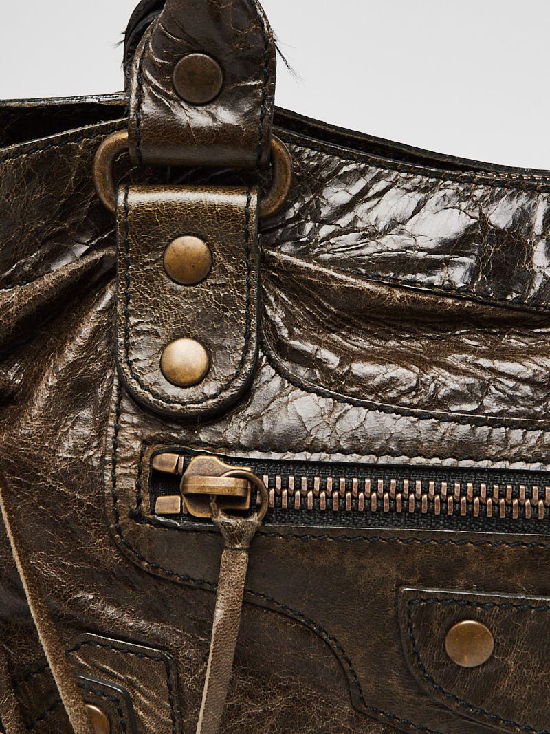 Balenciaga Olive Chevre Leather Flat Brass Le Dix Lariat Bag