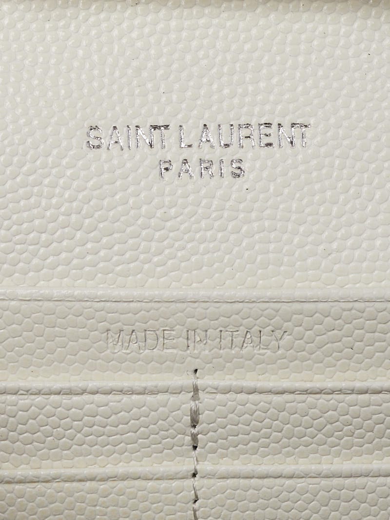 Yves Saint Laurent White Chevron Quilted Grained Leather Envelope