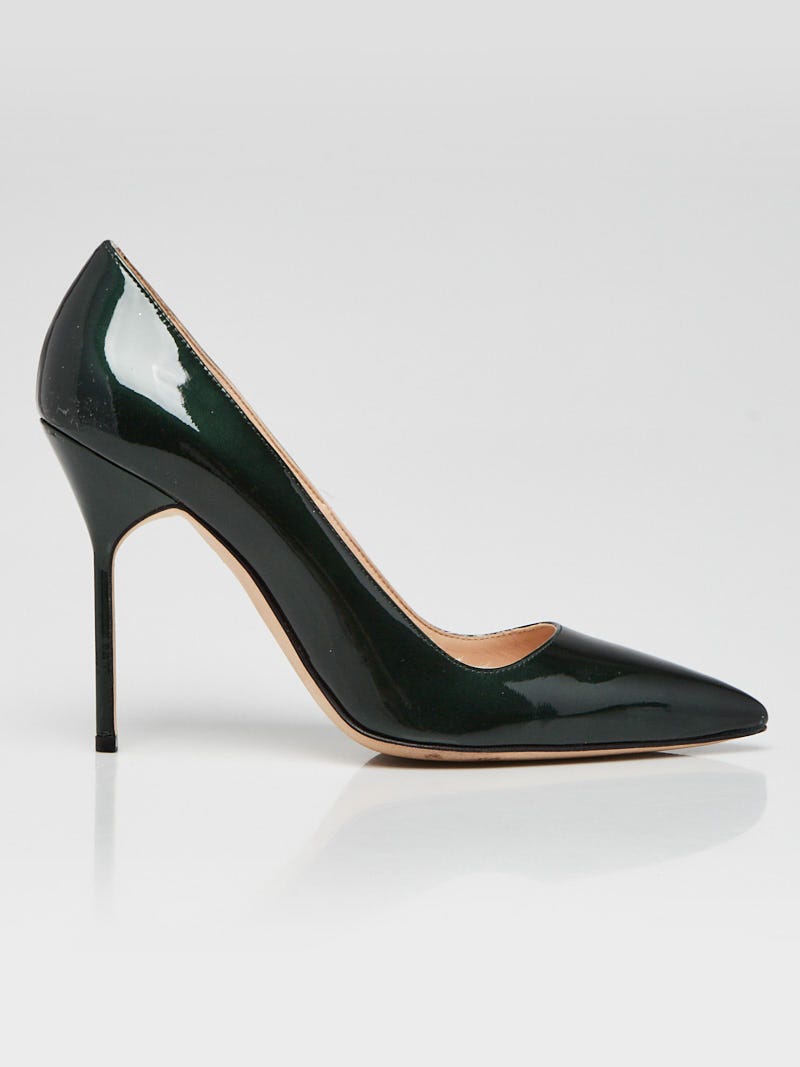 Manolo Blahnik Dark Green Patent Leather BB 105 Pumps Size 7.5/38