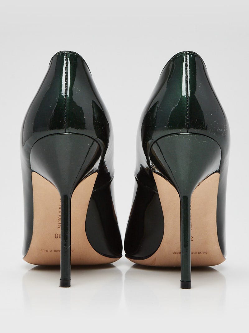 Manolo Blahnik Dark Green Patent Leather BB 105 Pumps Size 7.5/38