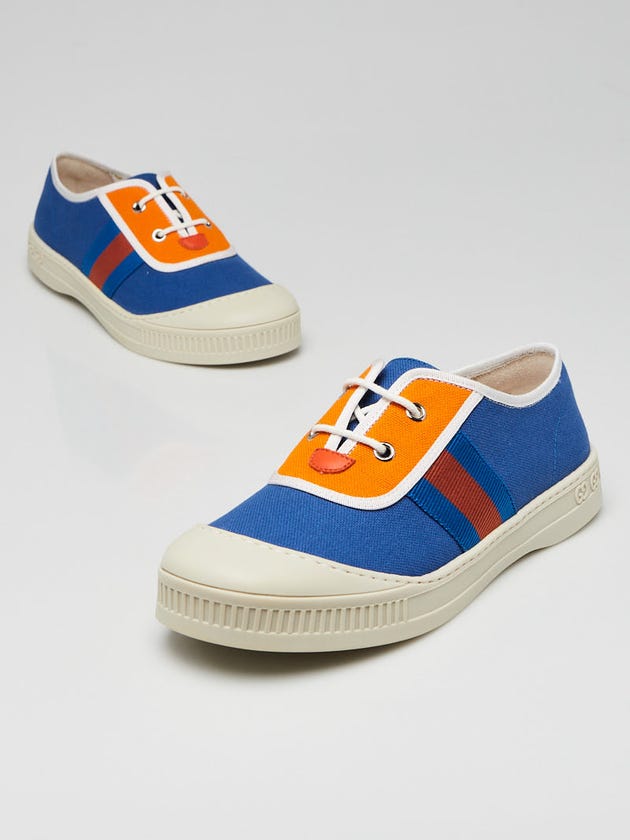 Gucci Blue/Orange Canvas/Rubber Low Top Sneakers Size 4.5/35