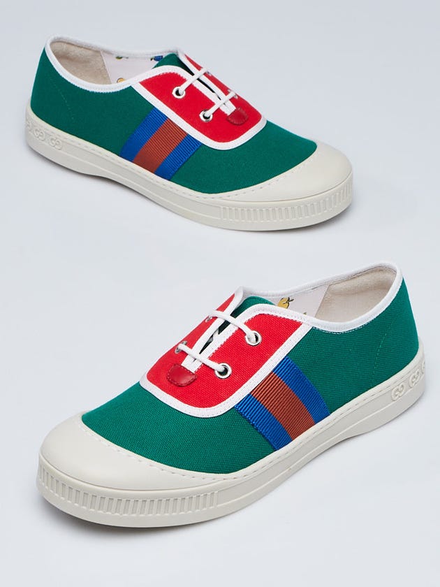 Gucci Green/Red Canvas/Rubber Low Top Sneakers Size 4.5/35