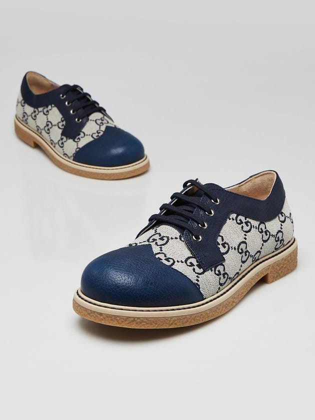 Gucci Blue Canvas/Leather GG Print Lace Up Brogue Flats 3.5/34