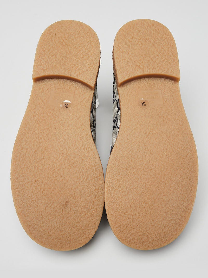 Gucci Blue Canvas/Leather GG Print Lace Up Brogue Flats 3.5/34