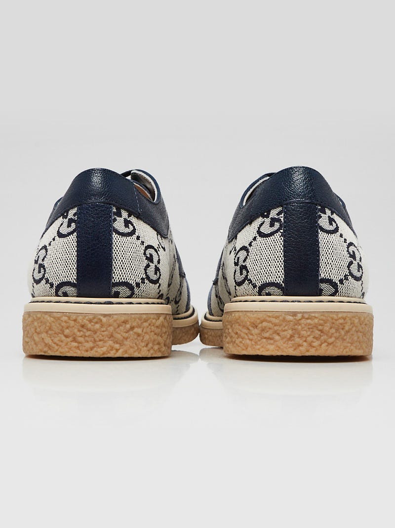 Gucci Blue Canvas/Leather GG Print Lace Up Brogue Flats 3.5/34