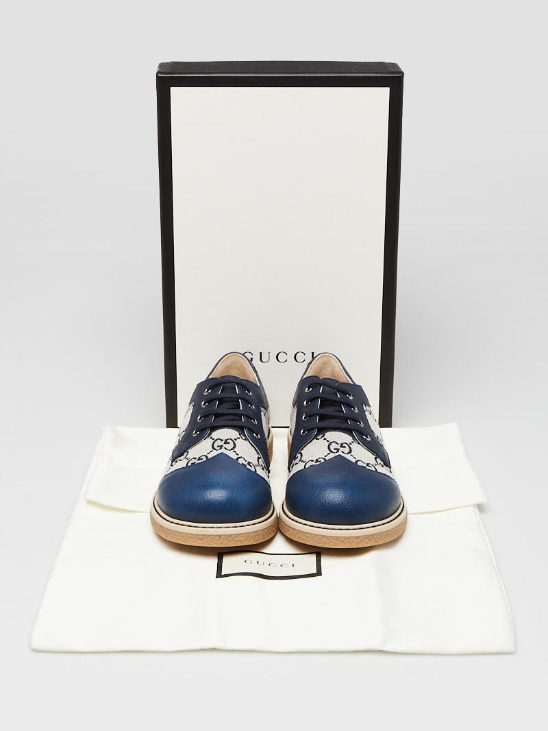 Gucci Blue Canvas/Leather GG Print Lace Up Brogue Flats 3.5/34
