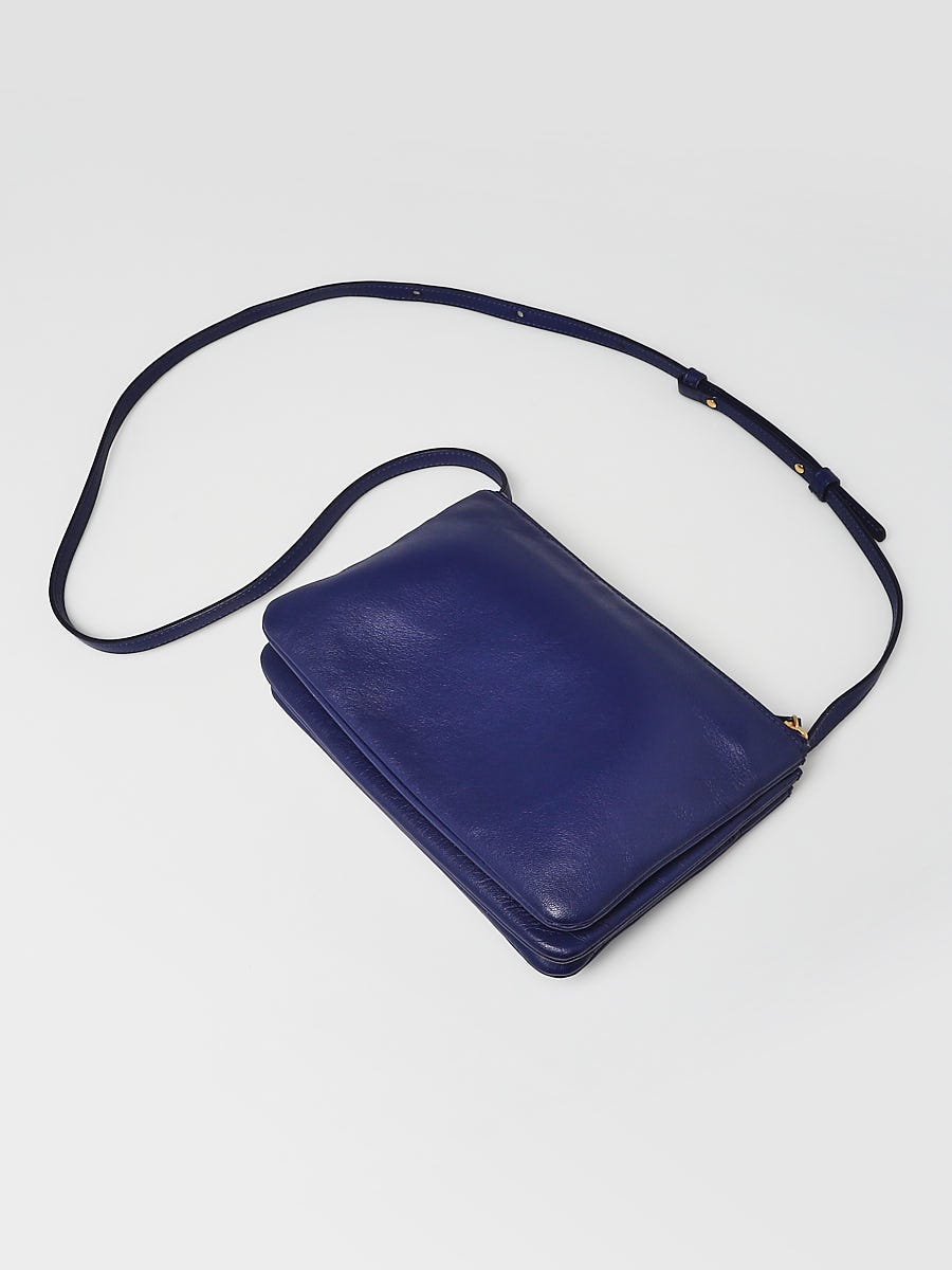 Celine Blue Smooth Leather Small Trio Crossbody Bag