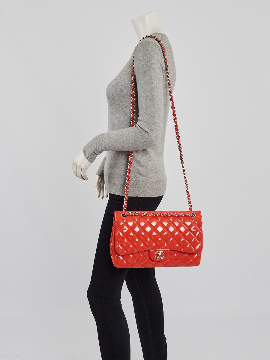 Chanel Pink Quilted Patent Leather Classic Jumbo Double Flap Bag	