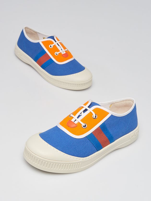 Gucci Blue/Orange Canvas/Rubber Low Top Sneakers Size 3.5/34