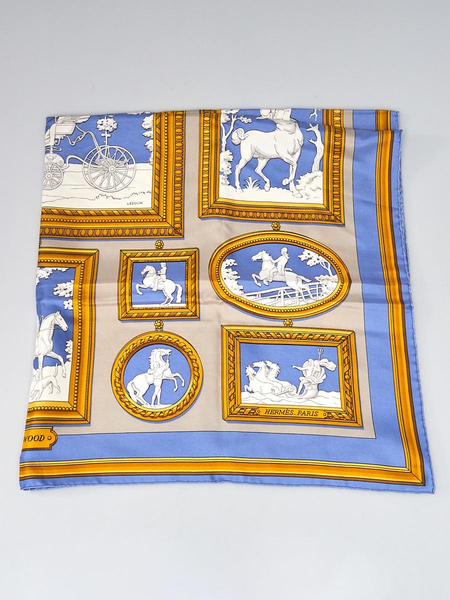 Hermes Blue/Gold Silk 'Wedgwood' Print Philippe Ledoux 90cm Square