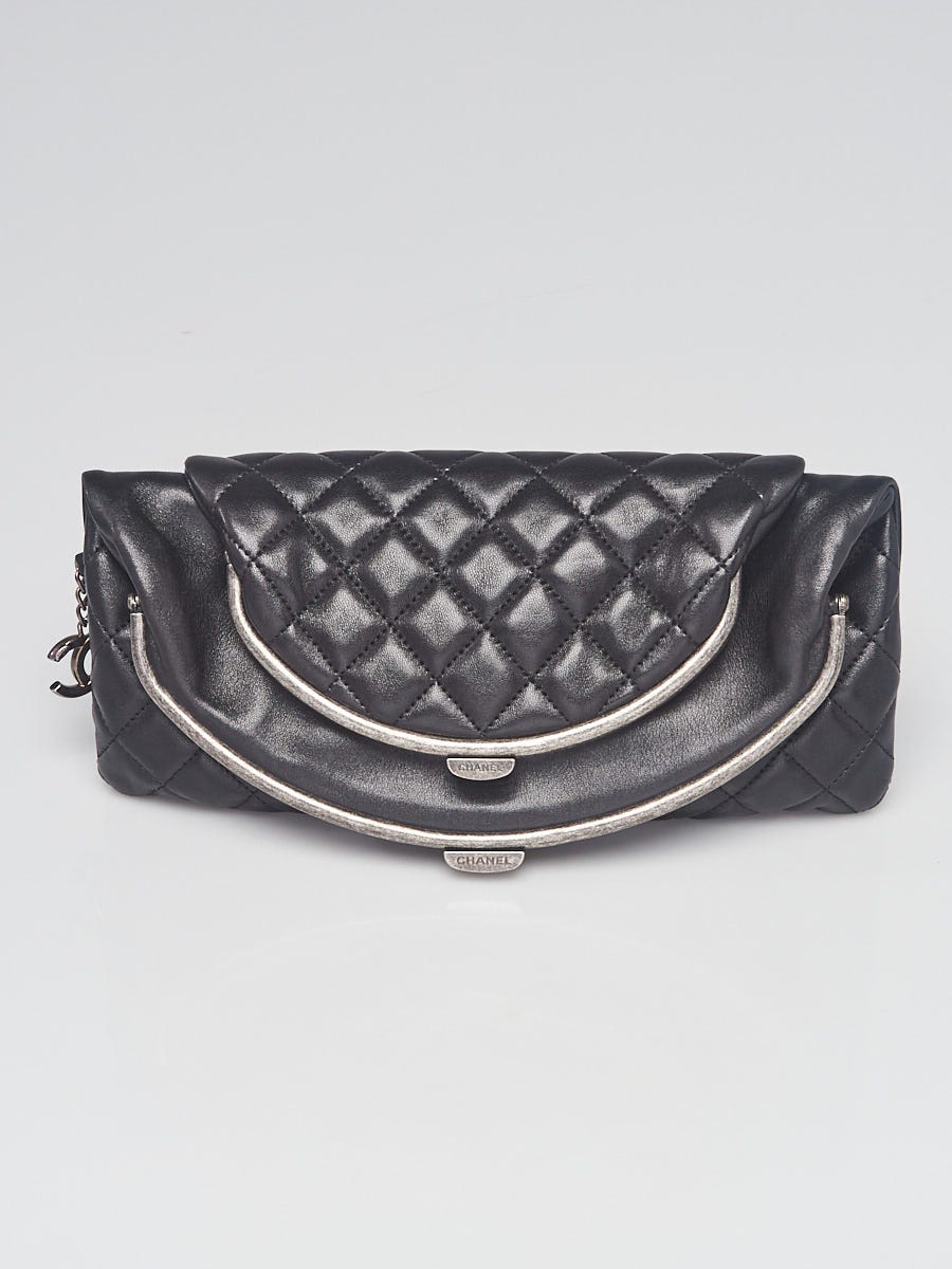 Chanel Black Quilted Lambskin Tabatiere Double Kisslock Foldover Clutch Bag  - Yoogi's Closet