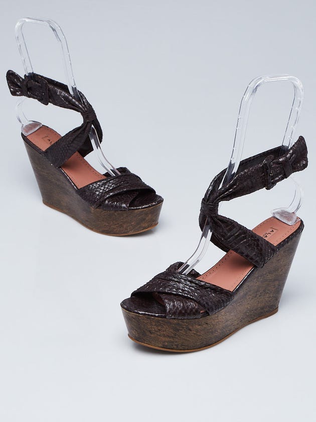 Alaïa Brown Snakeskin Ankle Wrap Wedge Sandals Size 8/38.5