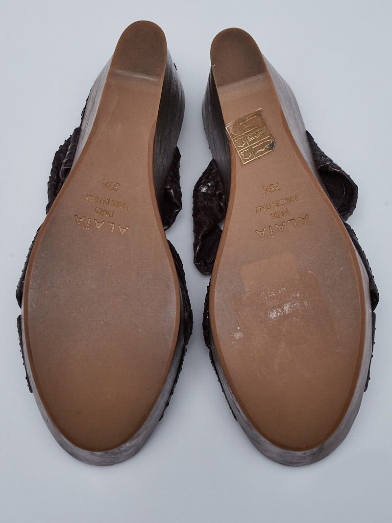 Alaïa Brown Snakeskin Ankle Wrap Wedge Sandals Size 8/38.5