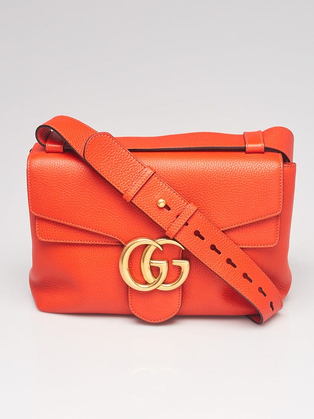 Gucci Orange Pebbled Leather Marmont Shoulder Bag