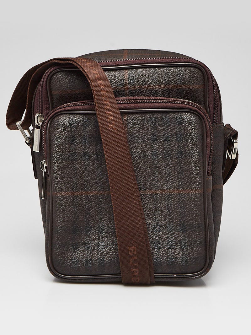 Burberry Black/Brown Check Coated Canvas Messenger Bag - Yoogi's Closet