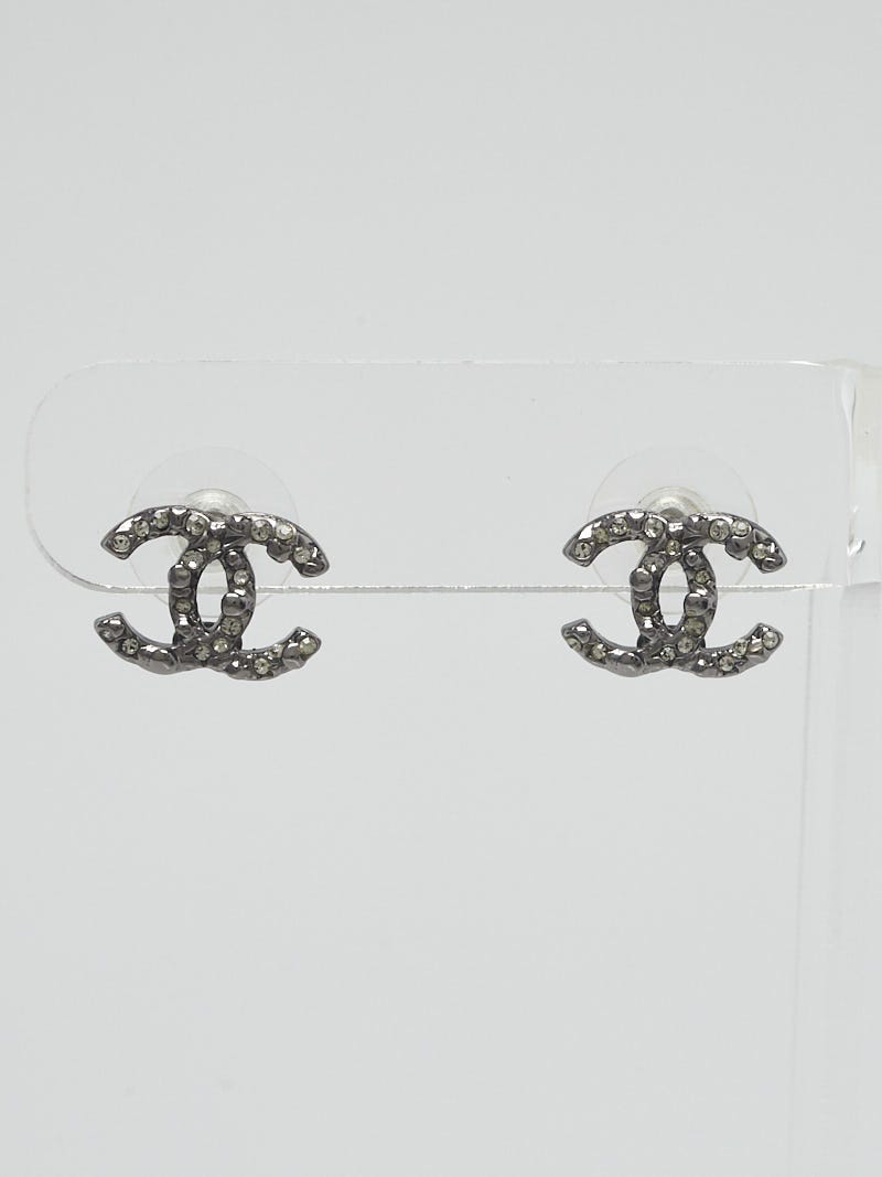 Chanel Ruthenium and Crystal CC Small Stud Earrings - Yoogi's Closet