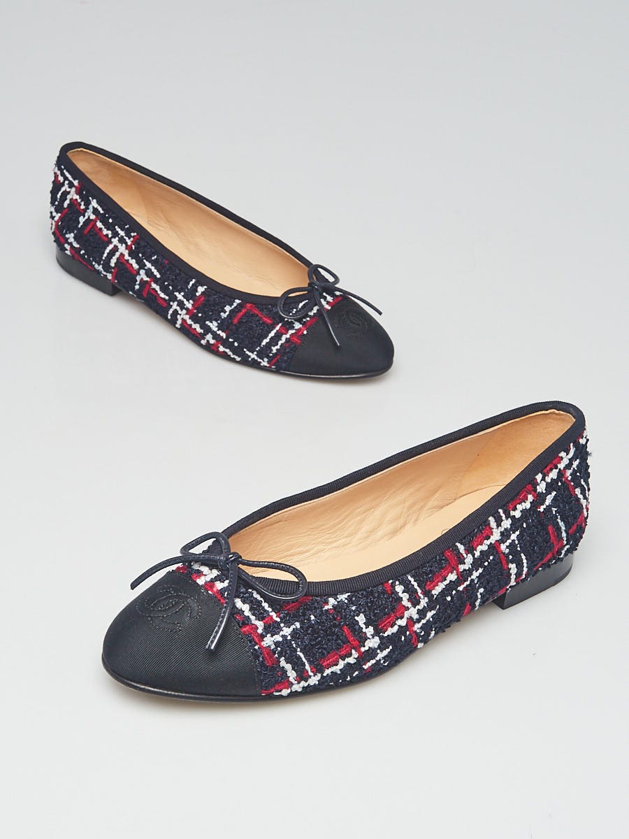 Chanel - Authenticated Ballet Flats - Tweed Red Tartan For Woman, Good Condition