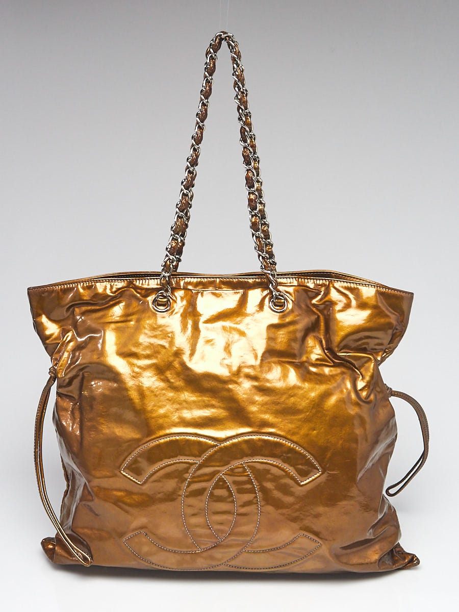 Chanel Bronze Patent Vinyl Bon Bon Tote Bag - Yoogi's Closet