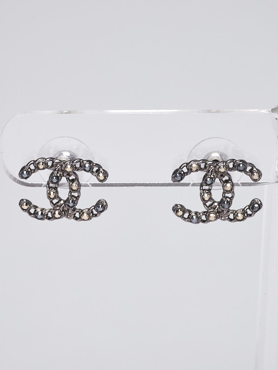 CHANEL Classic Mini CC Crystal Stud Gold Earrings Hallmark Authentic NIB